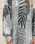 Leave's Pattern Sequin Jumper Dress In Grey