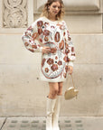 Floral Pattern Sequin Jumper Dress In White