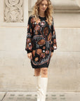 Floral Pattern Sequin Jumper Dress In Black