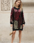 Leave's Pattern Sequin Jumper Dress In Black