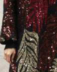 Leave's Pattern Sequin Jumper Dress In Black