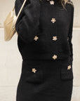 Cosy Knit Co-ords set with Floral button design in Black