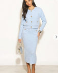 Cosy Knit Co-ords set with Floral button design in pale blue