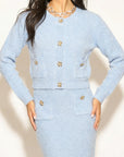 Cosy Knit Co-ords set with Floral button design in pale blue