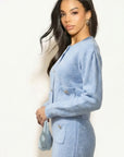 Cosy Knit Co-ords set with Floral button design in pale blue