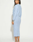 Cosy Knit Co-ords set with Floral button design in pale blue