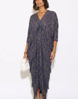 Layers Multi Fringed Tassel Pleated Midi Dress in Blue