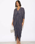 Layers Multi Fringed Tassel Pleated Midi Dress in Blue