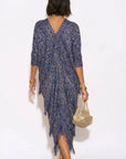 Layers Multi Fringed Tassel Pleated Midi Dress in Blue