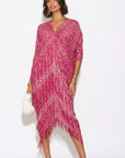 Layers Multi Fringed Tassel Pleated Midi Dress in Purple
