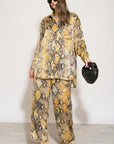 Silky Long Sleeve Shirt and Trousers Co-ords in Leopard Print