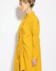 Asymmetry with Elasticated design cotton blend shirt dress in Yellow