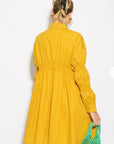 Asymmetry with Elasticated design cotton blend shirt dress in Yellow