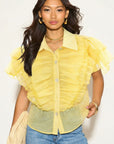 Multi Ruffle Layer design Blouse in Yellow color
