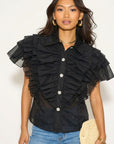 Multi Ruffle Layer design Blouse in Black color