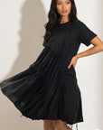 Asymmetry with adjustable ties design cotton blend dress in black