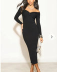 Soft Knit off the shoulder neckline long sleeves bodycon dress