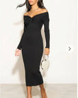 Soft Knit off the shoulder neckline long sleeves bodycon dress