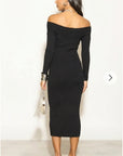 Soft Knit off the shoulder neckline long sleeves bodycon dress