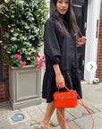 Oversized Cotton shirt dress with ruffle hem