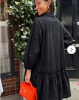 Oversized Cotton shirt dress with ruffle hem