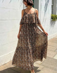 Leopard Print Frilled Detail Maxi Dress