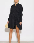 Asymmetry with Elasticated design cotton blend shirt dress in Black