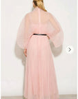 Pleated long dress with organza pleated cape sleeves in Light Pink