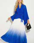 Full pleated Kimono sleeves cardigan top and tie dye print maxi skirt in Royal Blue
