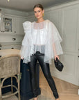 Statement Ruffle Design Organza Ruffle Blouse In White