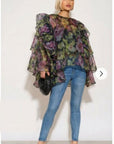 Statement Ruffle Organza Garden Floral Blouse
