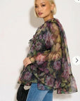Statement Ruffle Organza Garden Floral Blouse