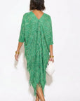 Layers Multi Fringed Tassel Pleated Midi Dress in Green