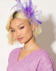 Feather & Floral Fascinator Headband In Purple