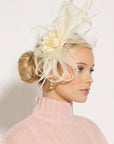Feather & Floral Fascinator Headband In Ivory Cream