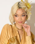 Feather & Floral Fascinator Headband In Yellow