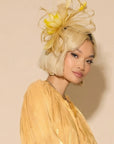 Feather & Floral Fascinator Headband In Yellow