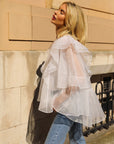 Statement Ruffle Design Organza Ruffle Blouse In White