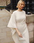 Pleated Maxi Dress with Statement Belt In Cream
