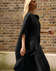 Pleated Wide-Leg Trousers with Adjustable Draped Top Set in Black
