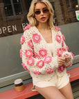Hand Knit Statement Crochet Flower Cardigan