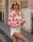 Hand Knit Statement Crochet Flower Cardigan