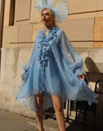 Large Wide Brim Bow Fascinator In Sky Blue