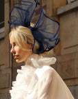 Large Wide Brim Bow Fascinator In Navy