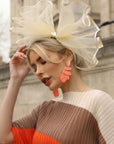 Large Wide Brim Bow Fascinator In Cream