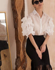 Double Layered Ruffles statements sleeves shirt top in White