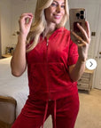 Velvet Zip-Up Hoodie & Straight Leg Jogger Co-Ord Set