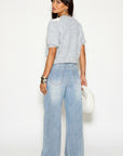 Denim Print Animal Graffiti Pleated Wide Leg Trousers
