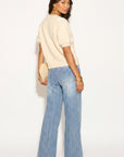 Denim Print Animal Graffiti Pleated Wide Leg Trousers