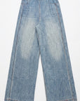 Denim Print Pleated Wide Leg Trousers